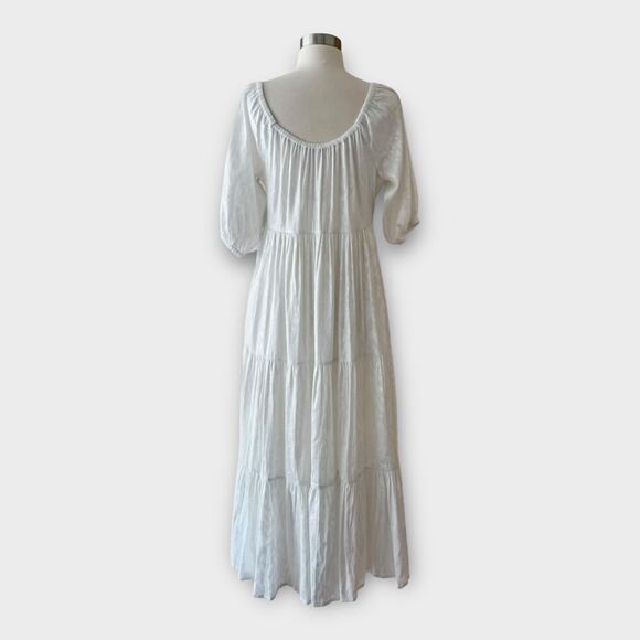 ROLLER RABBIT Zara Dress Lurex Fil Coupe Cotton Half Sleeves White Silver NEW - Picture 3 of 12
